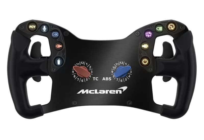 Ascher Racing McLaren Artura GT4 close up render showing the amazing quality of the sim racing wheel used in the Mclaren GT4 race car