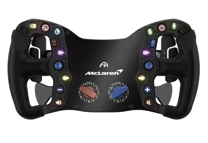 Close shot showing the amazing detail of the Ascher Artura GT4 sim racing steering wheel