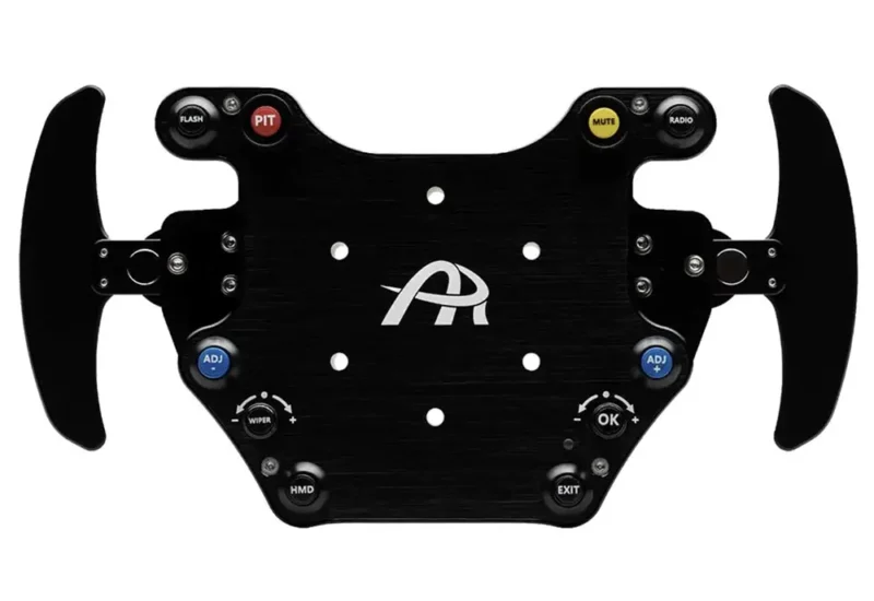 Close up photo of the amazing quality of the Asher Racing B24M SC Button Box Steering Wheel Plate, perfect for high end sim racing