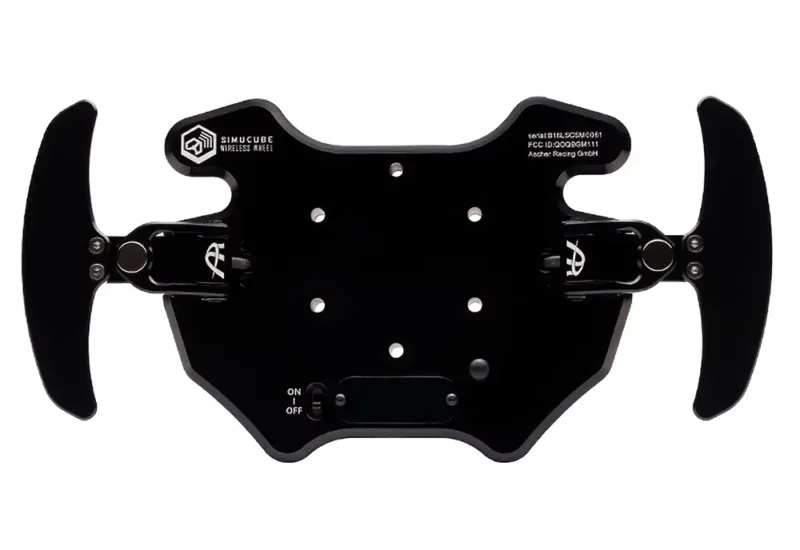 Rear shot of black steering wheel plate one white background from Ascher Racing