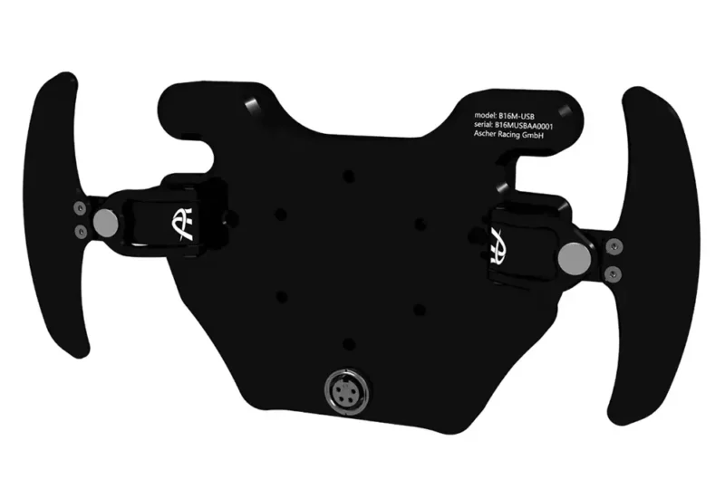 rear photo of the black BM16 button box for sim racing photographed on a white background