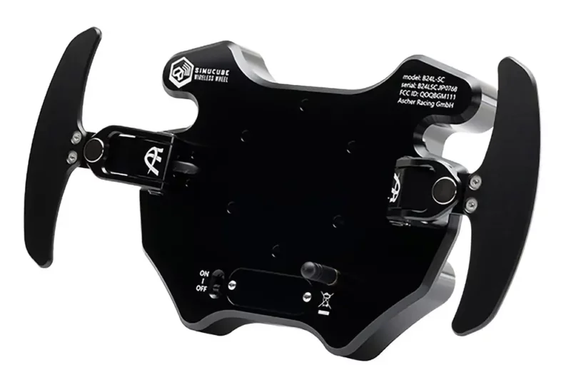 Rear view showing the phenomenal quality of the Asher Racing B24L SC Button Box Steering Wheel Plate. Black on a white background