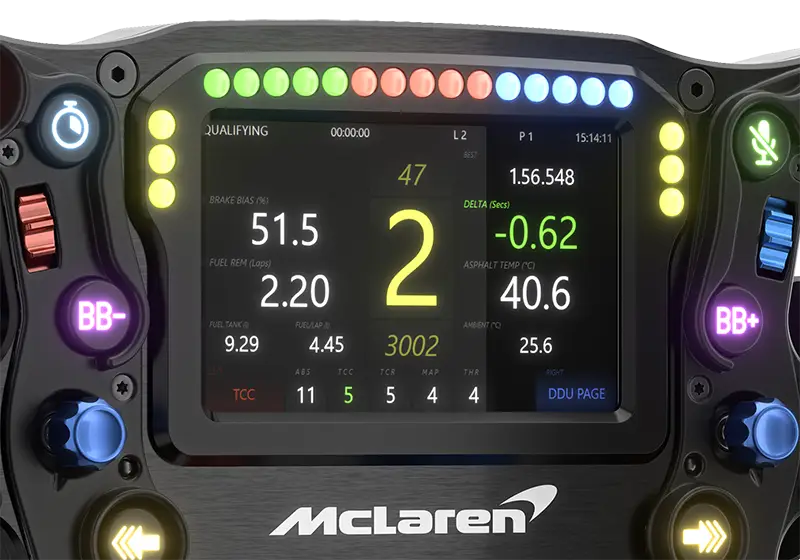 Picture showing The Ascher Racing McLaren Artura Ultimate has fully integrated, adjustable high-resolution 4-inch dashboard, complemented by 21 vibrant RGB LED shift lights
